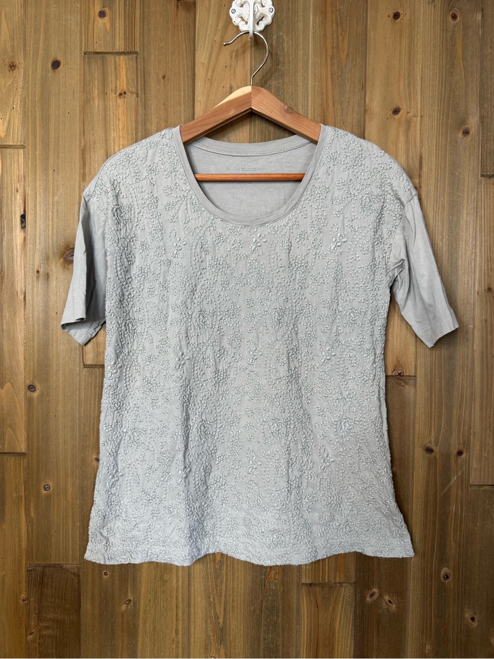 Pure Jill Women’s Textured Embroidered Short Sleeve Top - Light Khaki Gray